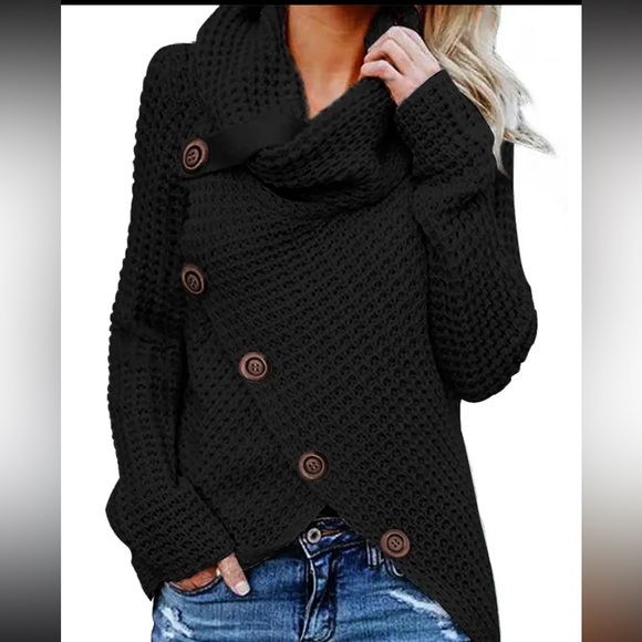 Chunky knit sweater wide turtle neck black - Picture 11 of 12